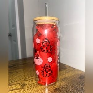 Ghosty Glass Handmade With Bamboo Lid & Glass Straw